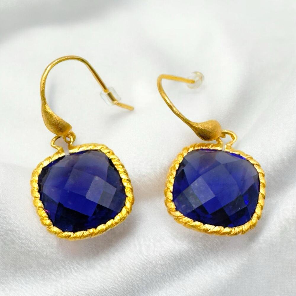 Rivka Friedman Faceted Violet Drop Earrings Gold Plated Dangle Pierce